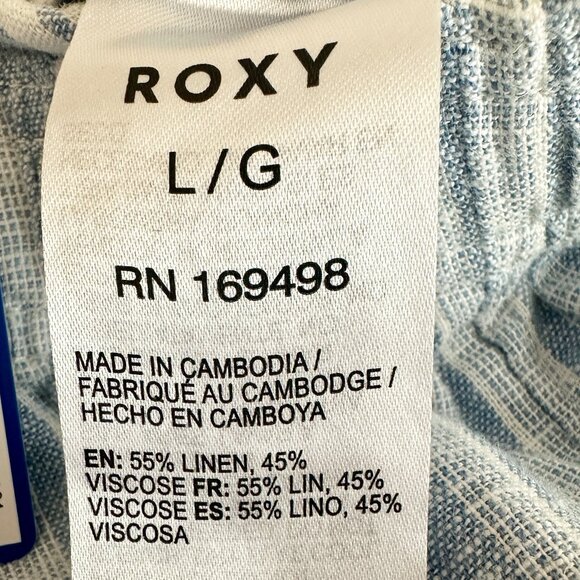 Roxy Women's Linen Blend Cargo Pant Size L Blue Coastal Boho Lightweight (NEW) - Picture 8 of 16
